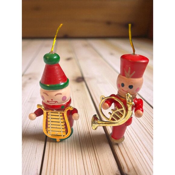 2 Vintage Wooden Musicians Band Ornaments - Picture 1 of 5